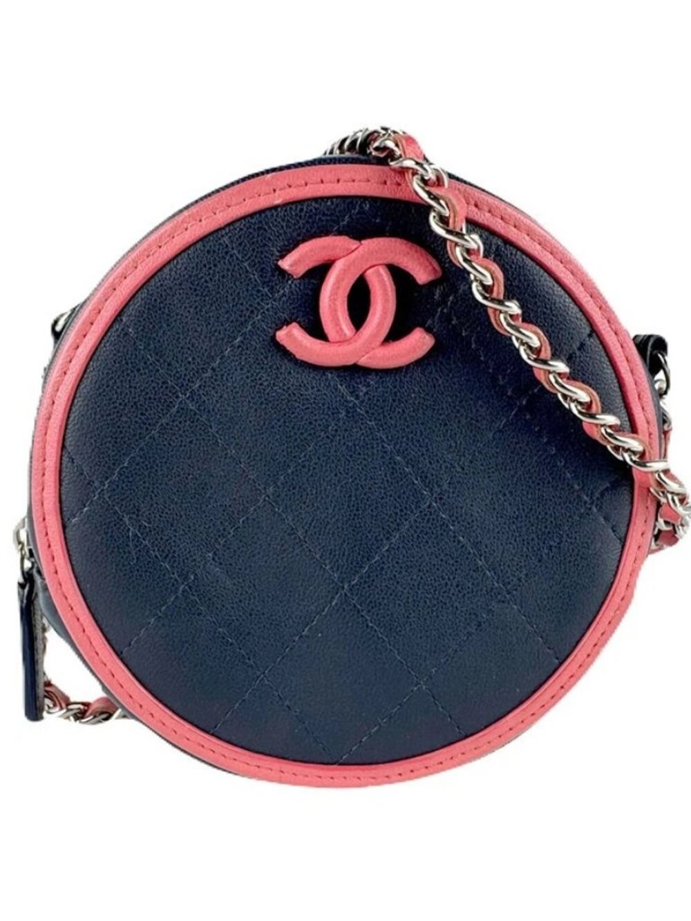 CHANEL Chain Crossbody Shoulder Bag Navy/Pink/Silver Leather/Metal